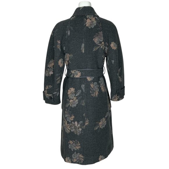 Rebecca Taylor Jacquard Coat 0 Grey Combo Floral Wool Blend Belted Quiet Luxury - Picture 3 of 15